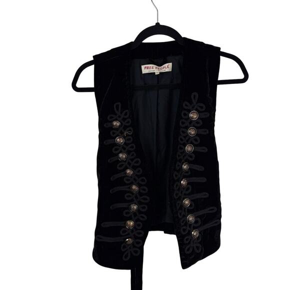 Free People Decorated Officer Vest Military Grunge Steampunk Rocker Black Size S - Picture 1 of 9